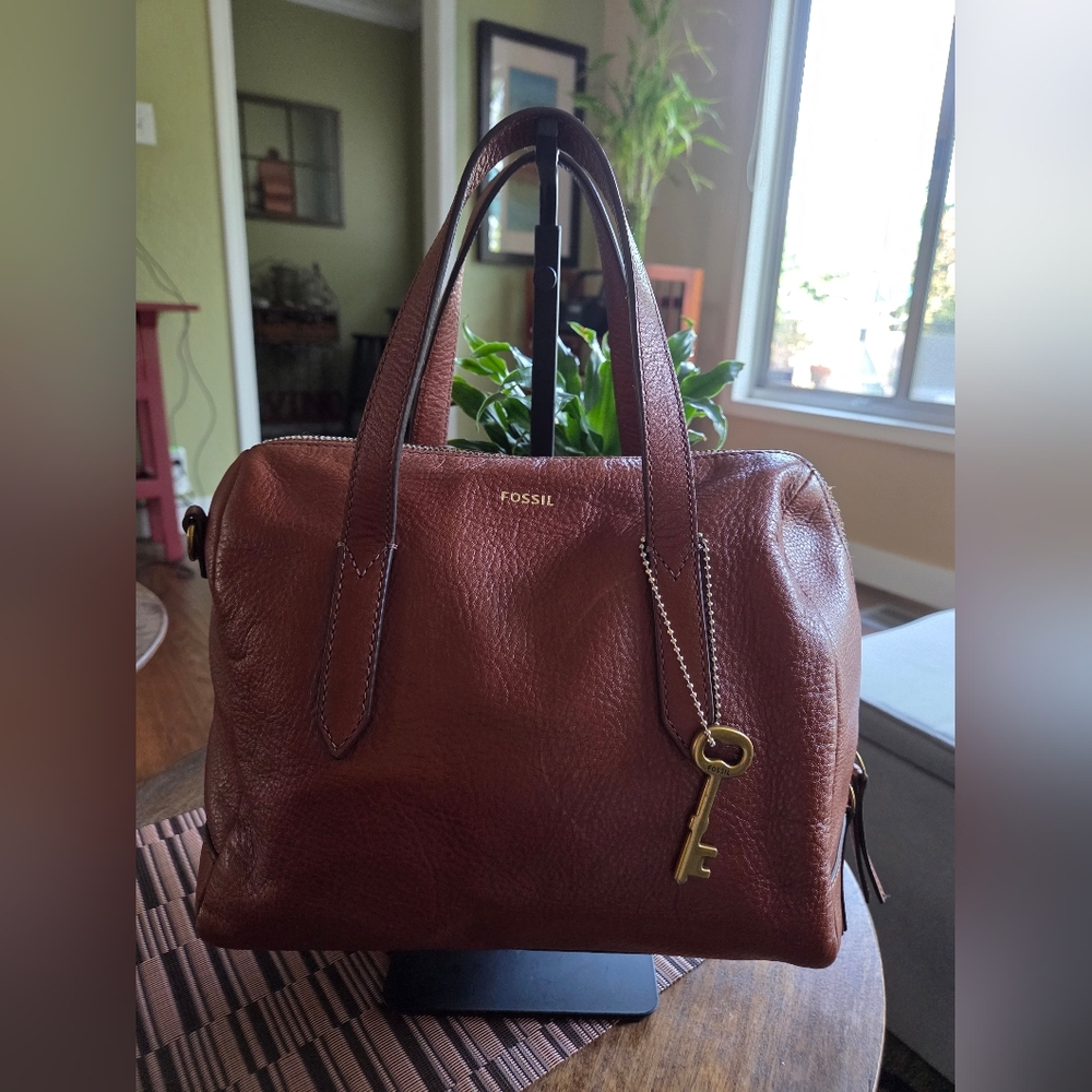 Fossil Women's Brown Pebbled Leather Satchel Bag